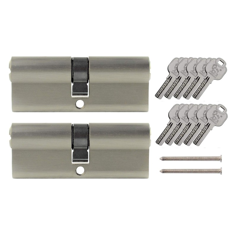 2x Profile Cylinder 80 mm 40/40 Simultaneous Locking Emergency and