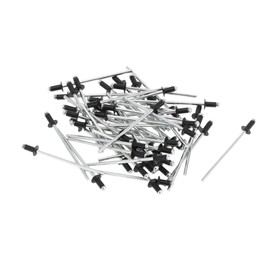 Motoforti Open End Large Flange Blind Rivets 2.4mm Grip Diameter 5mm Grip Length 5mm Flange Diameter Aluminum Alloy Iron Silver Tone Black 50 Pcs