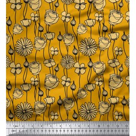 Soimoi Gold Moss Georgette Fabric Daisy & Floral Printed Craft Fabric by The metre 44 Inch Wide