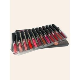 Set De 12 Labiales Líquidos Matte, en tonos nude e intensos, presentación en tono negro