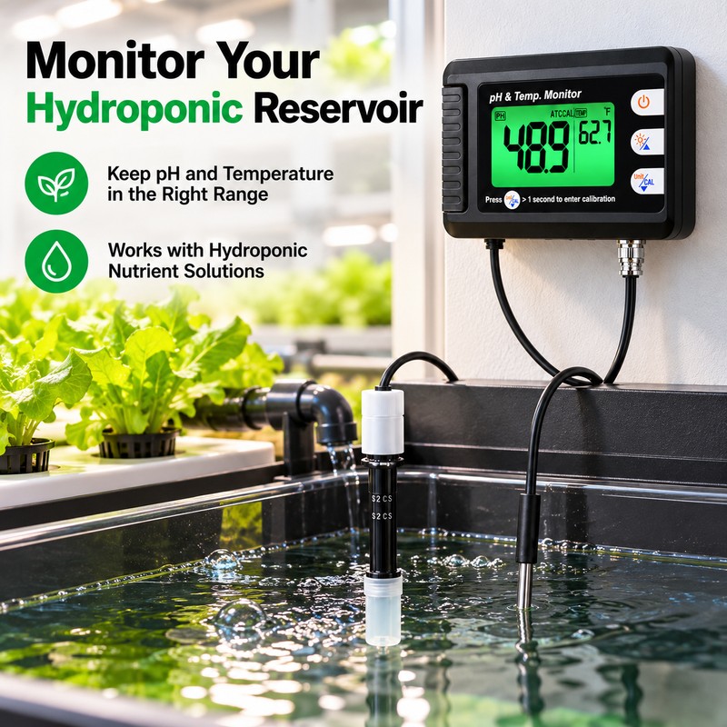 Digital pH and Temperature Monitor for Aquarium & Water Testing