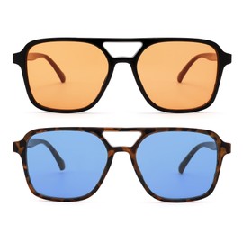 LIU·WEN Retro Aviator Sunglasses for Women Men 2 Pack - Trendy Square Shades Vintage Sun Glasses(Black/Orange + Leopard/Blue)