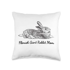 Chesca's Cute Bunny Gifts Flemish Giant Bunny Rabbit Mom Drawing Throw Pillow, 16x16, Multicolor