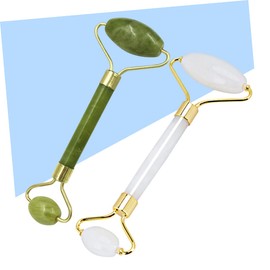 Minkissy 2pcs Jade Roller and Massage Stick for Skin Care Natural Stone Facial Massager for Beauty Routine Lightweight and Portable Facial Massage Tool Green White