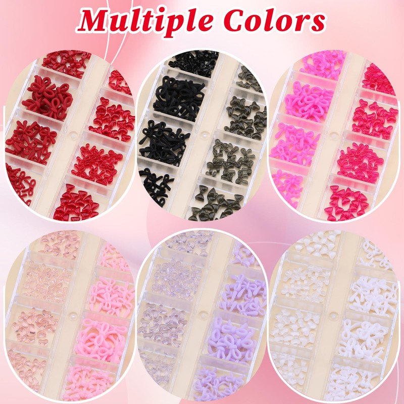 1 Box Red Mini Bow Nail Charms,3D Resin Bows Charms