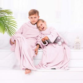 DecoKing Lazy TV Blanket, Microfibre Fleece Blanket with Sleeves, Pockets and Soft Foot Pocket