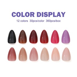 12Packs 360Pcs Almond Press on Nails Tips Short Almond Nail Tips Natural Fake Nails Soft Gel False Nails Glossy Solid Color Acrylic Nails Art for Women Daily Wear Manicure Deco 15 Size - 12 Colors