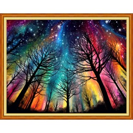 DMCVIVR Stamped Cross Stitch Kits for Adults Beginners Embroidery Kits 11CT Needlepoint Kits Cross Stitch Patterns Embroidery Patterns-Aurora Tree 16x20 inch