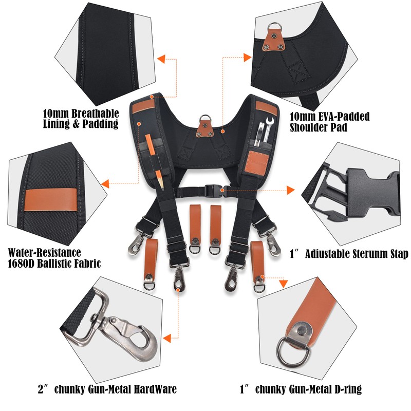WELKINLAND Heavy-Duty leather tool belt suspenders for Carpenter & construction