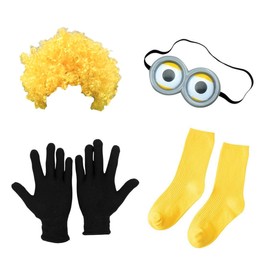 ANCLLO Minions Costume Set Goggles Wig Socks Gloves Dress Costume Funny Decorative Yellow Men Cosplay Costume Party Supplies Decoration