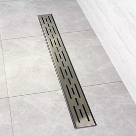 Novalinea ZA Linear Shower Drain - 32 Inch Brick Pattern - Brushed Stainless Steel - Hair Strainer - Leveling Feet - Threaded Adapter - Sleek and Modern Design