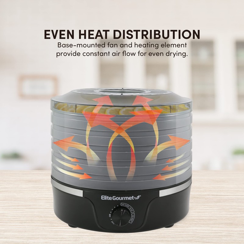 Elite Gourmet EFD319DKG Food Dehydrator, 5 BPA-Free 11.4" Trays Adjustable