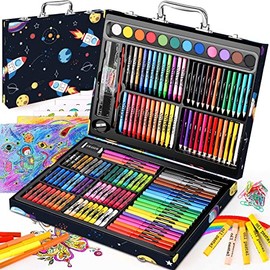 Soucolor Arts and Crafts Supplies, 183-Pack Drawing Painting Set for Kids Girls Boys Teens, Coloring Art Kit Gift Case: Crayons, Oil Pastels, Watercolors Cake, Colored Pencils Markers, Sketch Paper