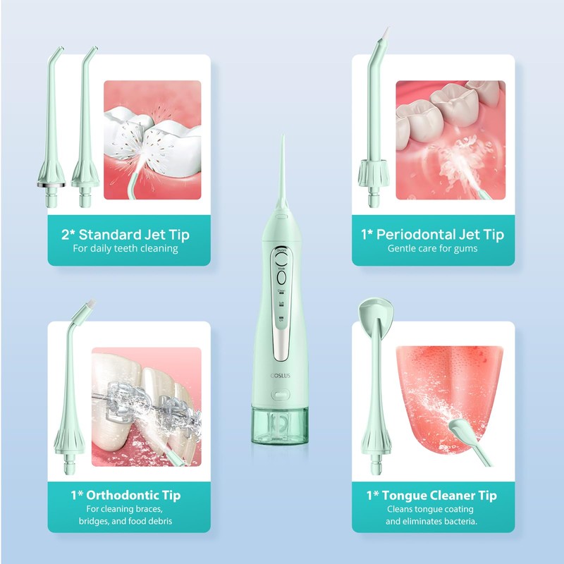 COSLUS Water Dental Flosser Teeth Pick C20(F5020E): Portable Cordless Oral