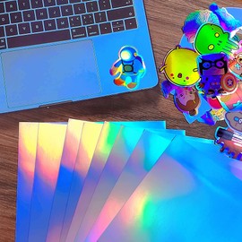 20 Sheets Holographic Printable Sticker Paper 8.5x 11 inch Waterproof Sticker Paper Rainbow Vinyl Sticker Paper 4 Mixed Style for Inkjet/Laser Printer