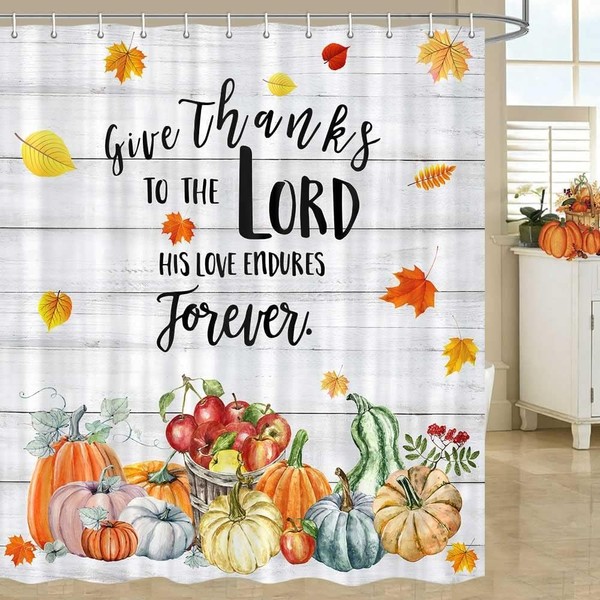 DYNH Thanksgiving Shower Curtain for Bathroom, Rustic Autumn Farm Turkey