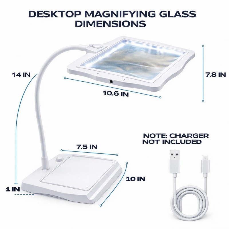 Rechargeable Lighted Magnifying Glass with Stand – Hands Free 5X