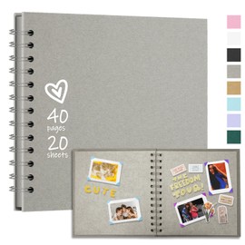 Vienrose 20.5 x 20.5 cm DIY Photo Album with 40 Pages, Hard Cover Kraft Paper Spiral Album, DIY Scrapbook for Wedding, Birthday, Light Grey