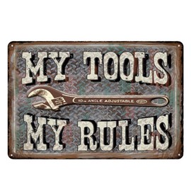 UOOPAI MY TOOLS MY RULES Metal Tin Sign, Vintage Plate Plaque Tool Shed Garage Home Wall Decor