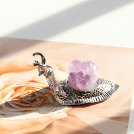 Crystal Amethyst Snail Glass Insect: Table Silver Metal Art Collectible Figurines Decor Crystal House Statue Ornament Sculpture Gift