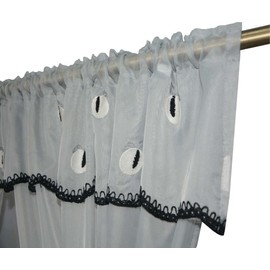Householdfurnishing Embroidered Kitchen Window Pair Curtains Set Rod Pocket with Attached Valance & Tiebacks (Silver, W 48 x L 36 Inch)