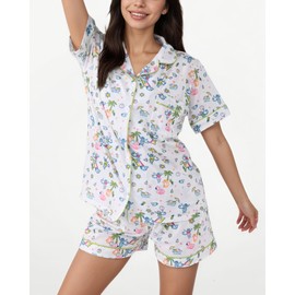 Zuafy Women's Pajamas Set Button Down Ladies Summer Pajamas Monkey Printed Sleepwear Short Sleeve 2 Pc Pjs for Birthday Gift