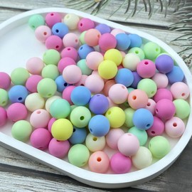 LIMAOLLY 100 Pieces 12mm Acrylic Round Pastel Candy Color Frosted Plastic Spacer Beads for Jewelry Making Earring Bracelet Necklace Home Decoration