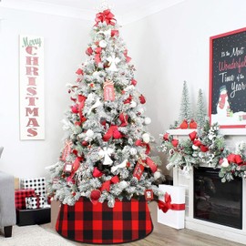 PATYDEST Christmas Tree Collar Red&Black 28.3 Inches Buffalo Plaid Tree Collar Rustic Check Christmas Tree Ring Christmas Tree Skirt Collar Base Xmas Skirt Tree for Merry Christmas Tree Holiday