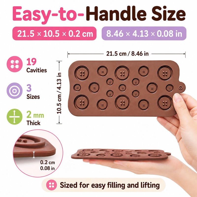 Button Chocolate Mold Silicone Molds for Candy Baking, 19 Cavities,