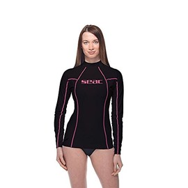 SEAC T-Sun Long, Rash Guard for Swimming, Surfing, Diving, UV Protection, Black/Pink, Small