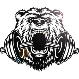 Vinyl Wall Decal Sports Power Gym Fitness Barbell Bear Head Animal Stickers Mural Large Decor (g2359) Black