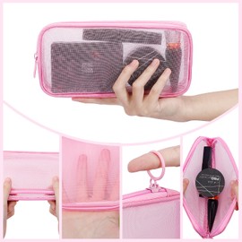 Sinzip 4 Pieces Mini Zipper Nylon Mesh Pouch, Mesh Cosmetic Bags Makeup Bags, Multipurpose Travel Toiletry Bags for Office Supplies and Travel Accessories (Grey, M)