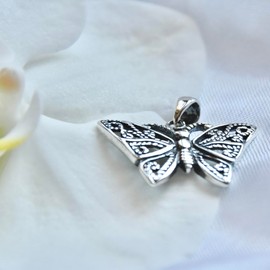 Silverzone77 Sterling Silber 925 Schmetterling Anhänger Symbolisch Halskette Naturschmuck Handmade Schmuck