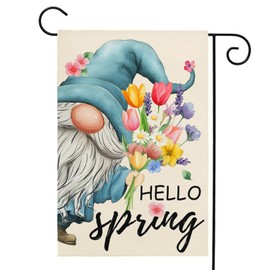 Welcome Spring Gnome Garden Flag 12x18 Double Sided Floral Yard Flag Farmhouse for Outside Decorations Flags