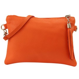SH Leder Real Leather Shoulder Bag, Clutch Bag, Small Evening Bag, 22 x 15 cm, Anny, G248, orange