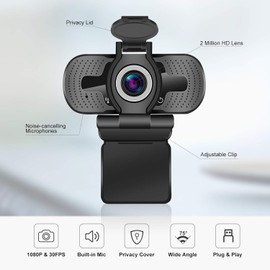 Límite-MX Webcam con micrófono, cámara Web HD 1080p on Cubierta de Privacidad, Micrófono Reductor de Ruido y Corrección de iluminación Automática, para Ordenador portátil, PC/Mac, Videollamadas
