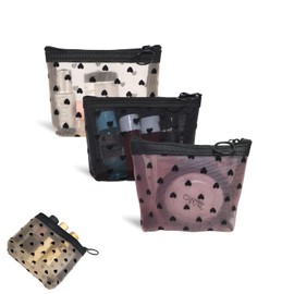 Gelapa Mini Makeup Bag, 3 Pieces Small Mesh Pouch with Zipper, Cute Small Makeup Bag for Purse, Cosmetic Pouch Bag for Women Men, Travel Vacation Essentials