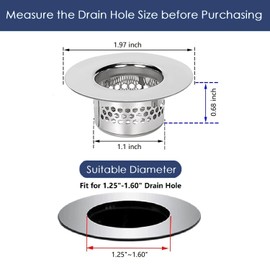 CNSZNAT Bathroom Sink Strainer (3 Pack), Bathtub Drain Cover Lavatory Sink Drain Strainer Hair Catcher for Laundry Utility RV Sink, Stainless Steel Drain Filter. Fit Hole Size from 1.25in to 1.6in