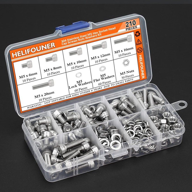 HELIFOUNER 210 Pieces M5 x 6mm /8mm /10mm /12mm /16mm