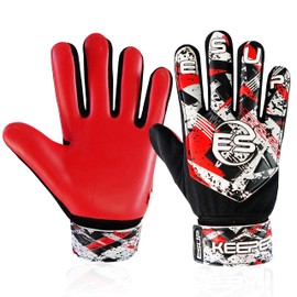 ESUP PRO Soccer Goalie Gloves with 4mm Latex for Super Grip & Finger Spine Protection |Funky Football Goalkeeper Gloves (Red, Size 7 Suitable for Size S-M Adult)