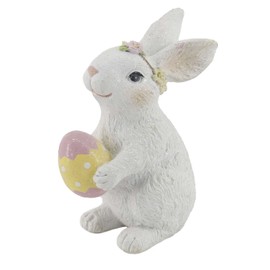 Windy Hill Collection Polyresin Glitter White Easter Rabbit Bunny Hiding Pink & Yellow Egg Figurine Decoration Spring Décor 433301