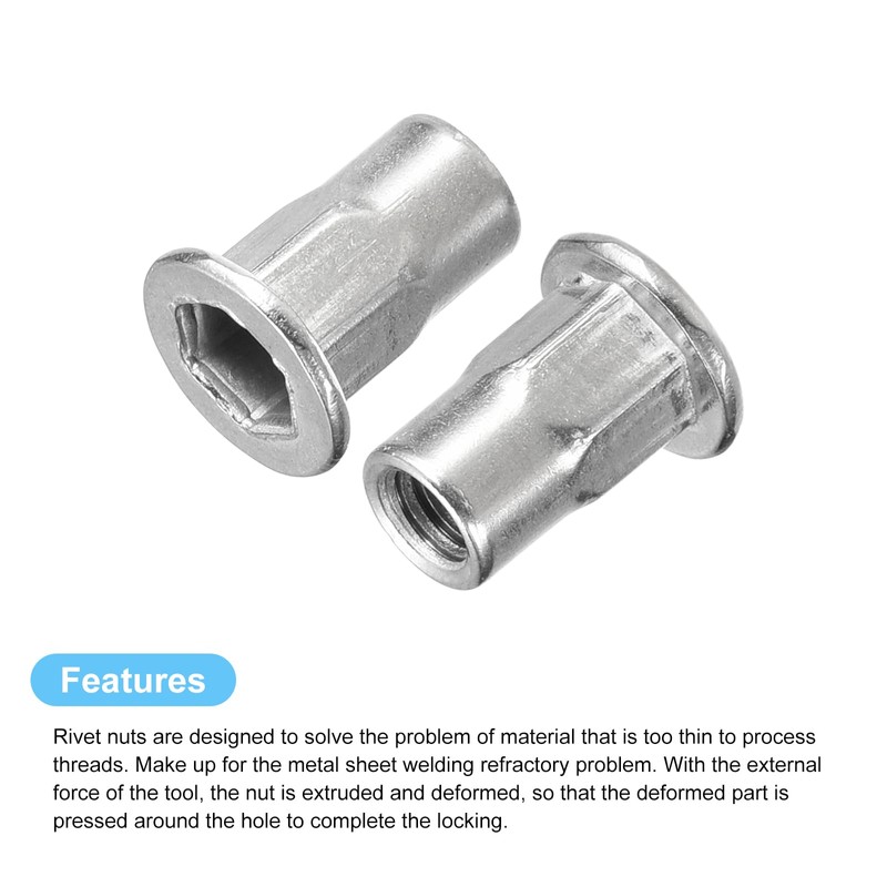 sourcing map M4 60pcs Half Hex Body Rivet Nuts 304