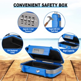 HUANLANG Portable Safe Lock Box with Combination Lock Mini Beach Travel Safe Waterproof Small Lockable Box with Removable Wire Rope Combination Safe Box for Dorm,Travel,Beach,Hotel,Car,Home,Office