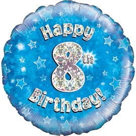 Oaktree UK Oaktree 18" Happy 8th Birthday Blue Holographic, Aluminium