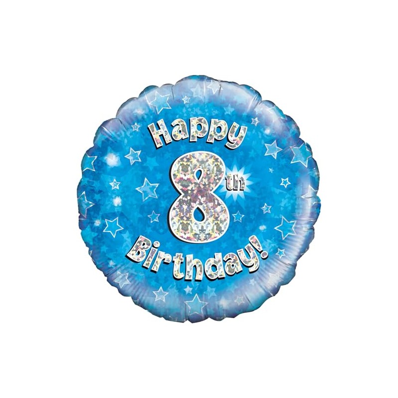 Oaktree UK Oaktree 18" Happy 8th Birthday Blue Holographic, Aluminium
