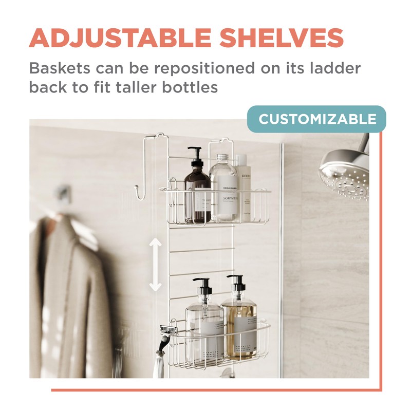 Zenna Home Shower Caddy Hanging Over the Shower Door Organizer,
