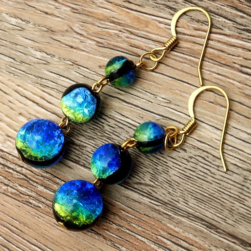 Gold Stone Luminous Keramarin Firefly Glass Earrings for Both Ears,