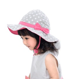 LeafIn Baby Hat, Kids Hat, Girls, Wide Brim, UVcut, Striped, Ribbon, Cute, Cotton, Crochet, Elastic Safari Hat, Tulip Hat, Summer, gray