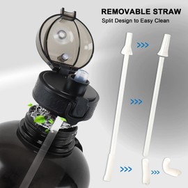 GEMFUL 3L Water Bottle with Straw & Time Marker Motivational Large Water Jug BPA-Free Leakproof Bottle 101oz for Gym Sports Fitness Hiking (Black with Removable Straw)