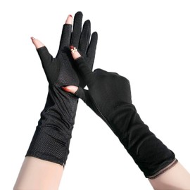 1 Pair Long Sun Gloves Women UV Protection Summer Driving Gloves Full Finger Touchscreen Non Slip Breathable Cotton Glove for Outdoor Activities (Black-Style 1)